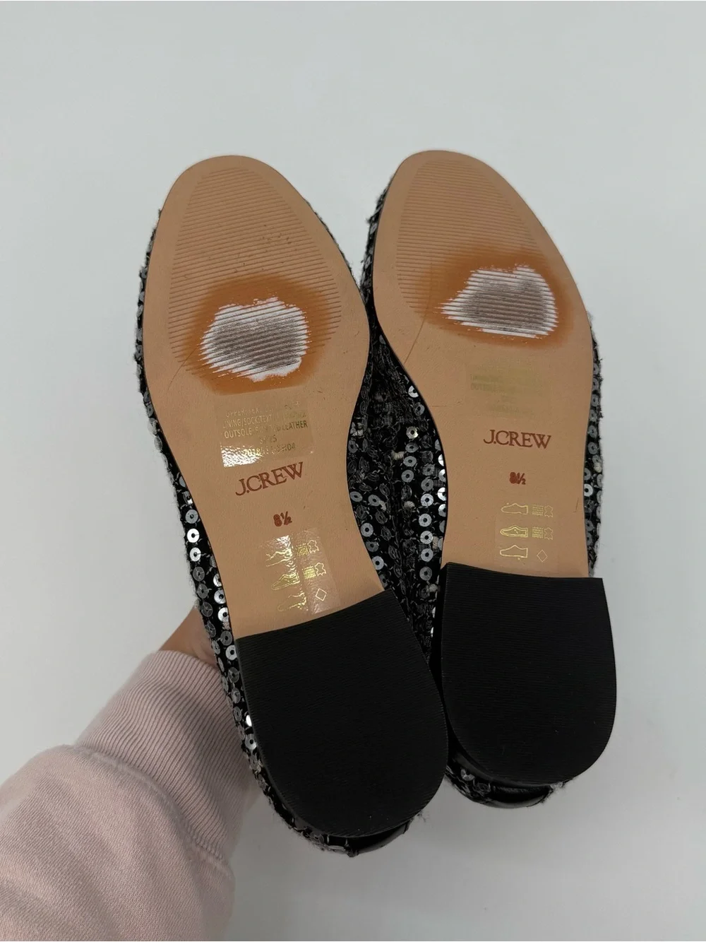 J.Crew Sequin Mary Jane Ballet Flats Black Silver Size 8.5